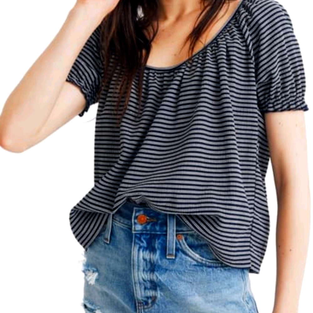 Madwell navy and white blouse